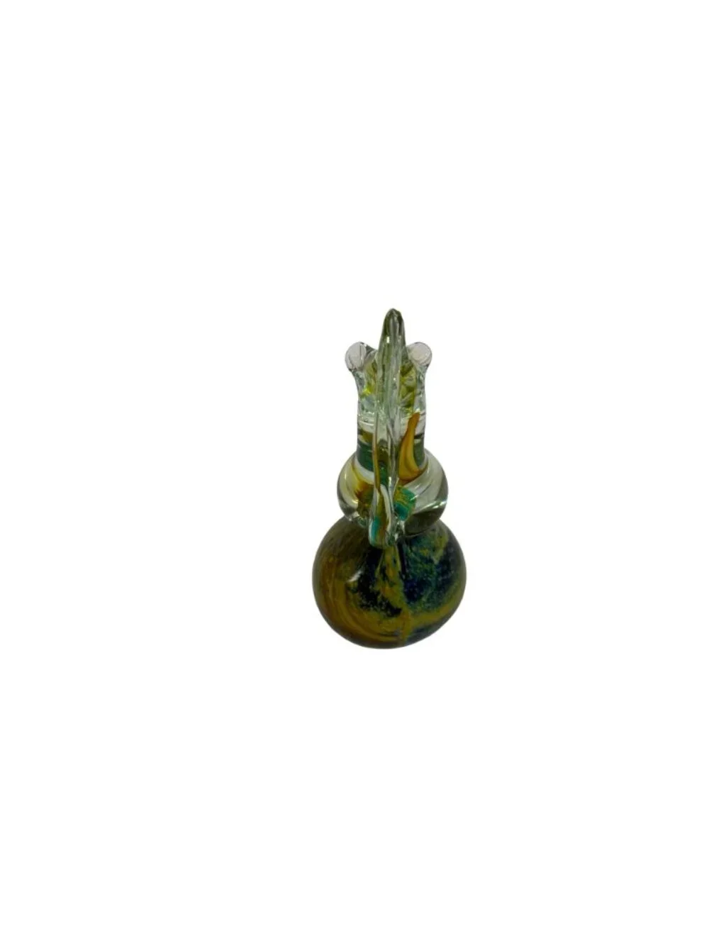 Art Glass SeaHorse Sculpture With Yellow & Blue Swirl Signed Mdina